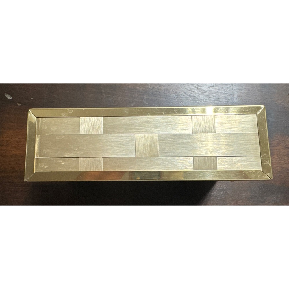 Vtg Brushed Gold Weave Hand Towel Napkin Tissue Holder Stylebuilt NYC Tray 8x2.5